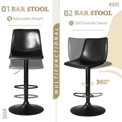 Set of 4 Modern Swivel Bar Stools with Backrest for Kitchen Island - Black Color