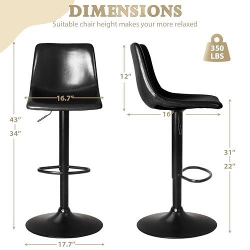 Set of 4 Modern Swivel Bar Stools with Backrest for Kitchen Island - Black Color
