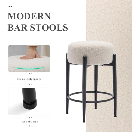 Modern 24 Sherpa Bar Stool Set, Cream Soft Padded Seat