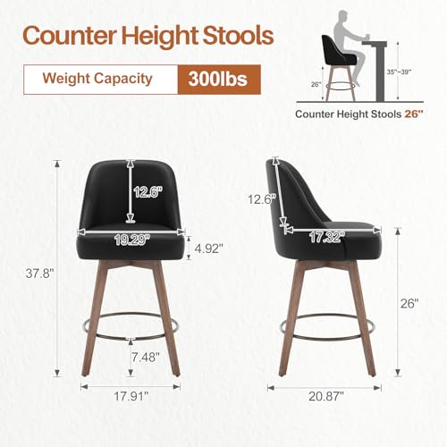Set of 3 Mid-Century Swivel Barstools for Kitchen Island, Bar, Pub