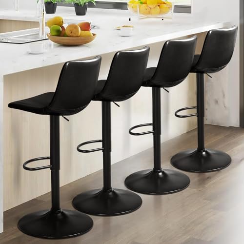 Set of 4 Modern Swivel Bar Stools with Backrest for Kitchen Island - Black Color