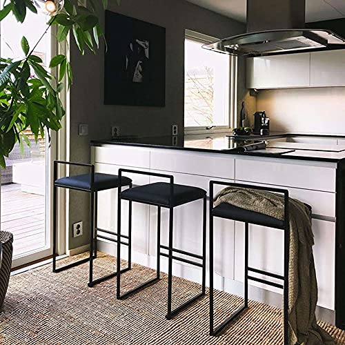 Set of 3 Velvet Upholstered Counter Height Bar Stools with Footrest & Backrest