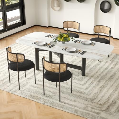 Modern Rattan Back Dining Chairs Set of 4 for Kitchen and Dining Room, Black