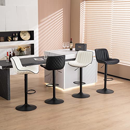 Modern White Bar Stools with Backs, Set of 2 for Kitchen Island
