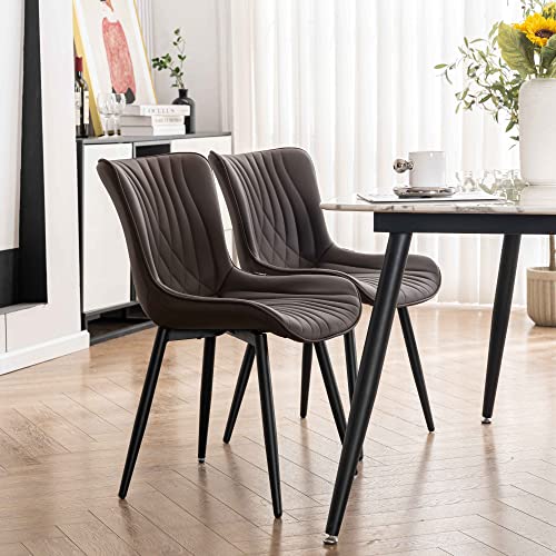Mid Century Modern Brown Upholstered Dining Chair Set of 2