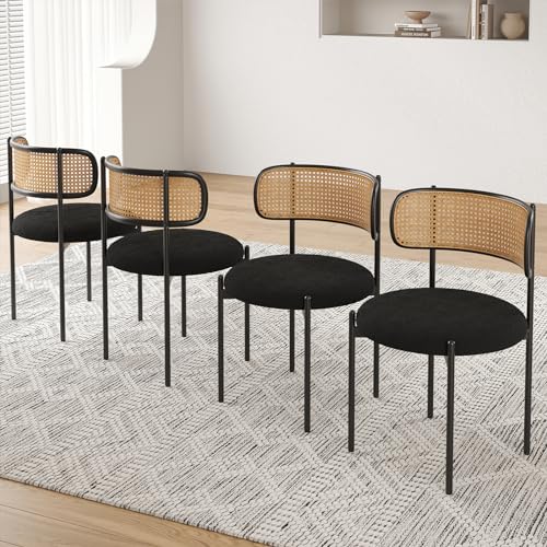 Modern Rattan Back Dining Chairs Set of 4 for Kitchen and Dining Room, Black