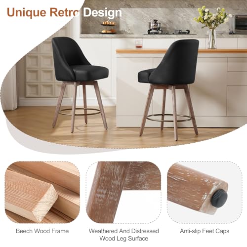 Set of 3 Mid-Century Swivel Barstools for Kitchen Island, Bar, Pub