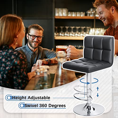 Modern Black Leather Swivel Barstools Set of 2 for Kitchen Counter