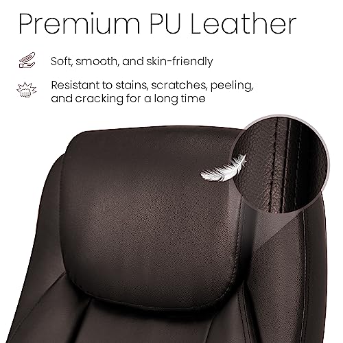 Ergonomic PU Leather Office Chair with Adjustable Height and High Back for Gaming and Computer Desk (Brown)